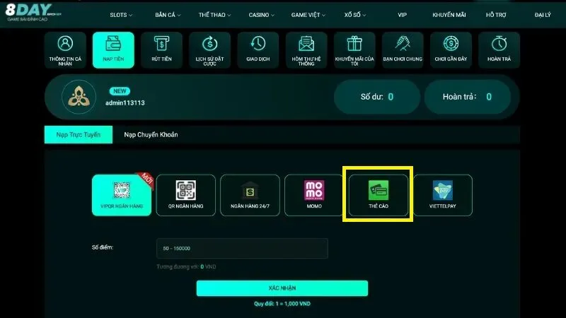 Nạp tiền qua thẻ cào Nạp tiền qua thẻ cào